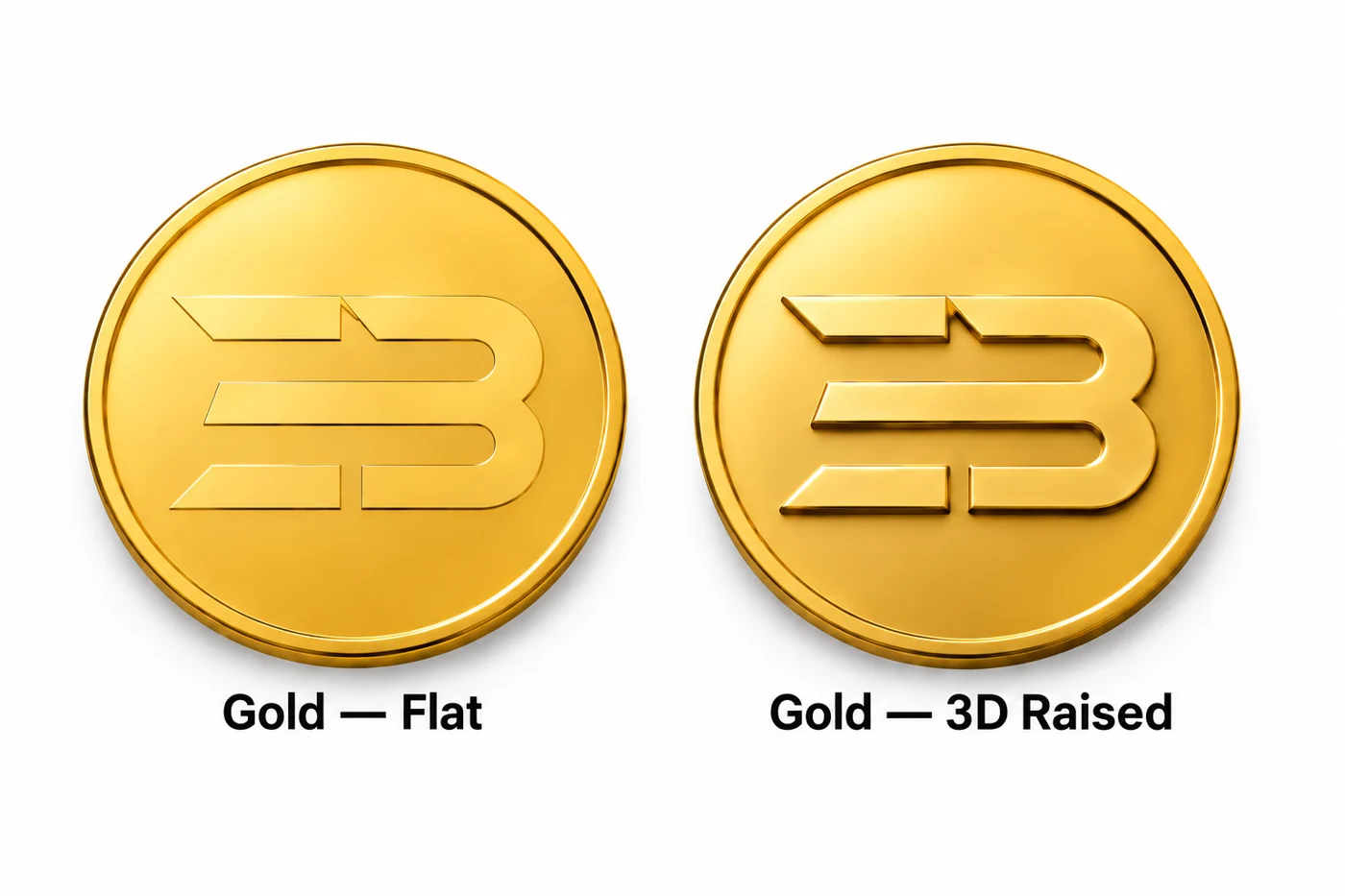 Gold medal design showing flat detailing beside a 3D raised logo